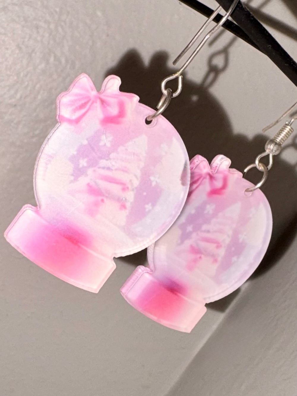Pink Snow Globe Drop Earrings for Kids